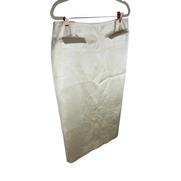 Helsa Heavy Satin Column Midi Skirt Minimalist Chic Elegant Evening Bone Size XL - Picture 6 of 12